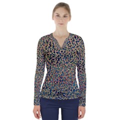 Background Cubism Mosaic Vintage V-neck Long Sleeve Top by Wegoenart