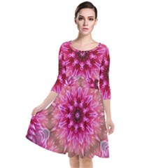 Flower Mandala Art Pink Abstract Quarter Sleeve Waist Band Dress by Wegoenart