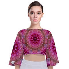 Flower Mandala Art Pink Abstract Tie Back Butterfly Sleeve Chiffon Top by Wegoenart