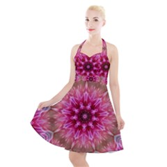 Flower Mandala Art Pink Abstract Halter Party Swing Dress 