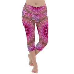 Flower Mandala Art Pink Abstract Lightweight Velour Capri Yoga Leggings by Wegoenart