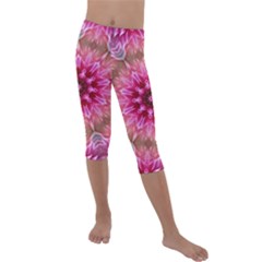 Flower Mandala Art Pink Abstract Kids  Lightweight Velour Capri Leggings 