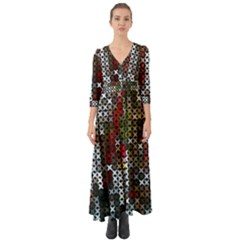 Christmas Cross Stitch Background Button Up Boho Maxi Dress by Wegoenart