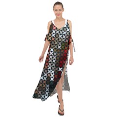 Christmas Cross Stitch Background Maxi Chiffon Cover Up Dress by Wegoenart