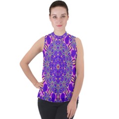 Art Abstract Background Mock Neck Chiffon Sleeveless Top