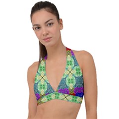 Flower Design Design Artistic Halter Plunge Bikini Top