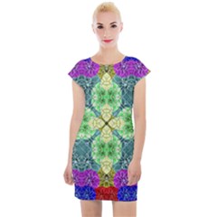 Flower Design Design Artistic Cap Sleeve Bodycon Dress