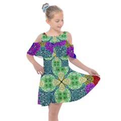 Flower Design Design Artistic Kids  Shoulder Cutout Chiffon Dress