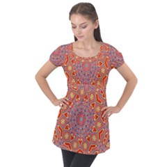 Art Abstract Background Puff Sleeve Tunic Top