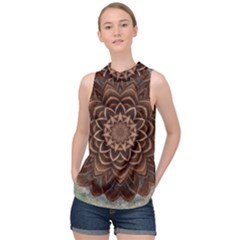 Abstract Art Texture Mandala High Neck Satin Top