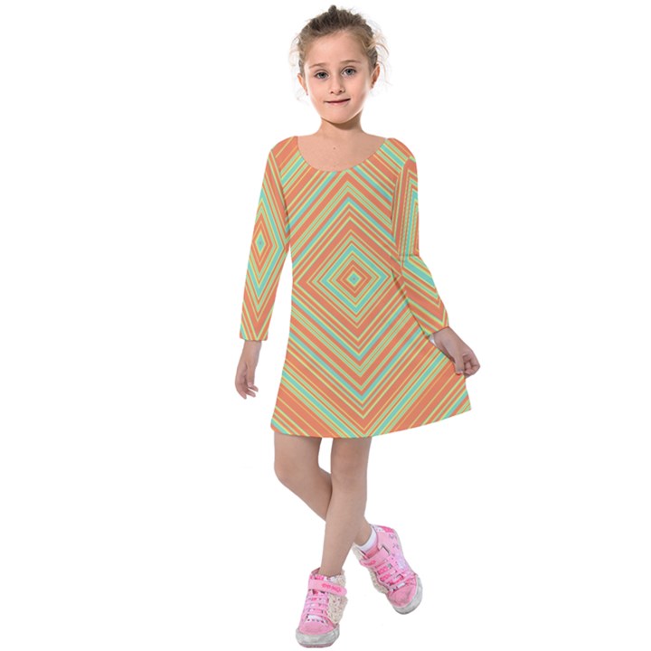 Geometric Art Abstract Background Kids  Long Sleeve Velvet Dress