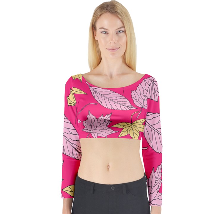 Autumn Dried Leaves Dry Nature Long Sleeve Crop Top