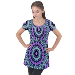 Abstract Art Background Puff Sleeve Tunic Top