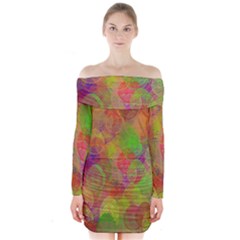 Easter Egg Colorful Texture Long Sleeve Off Shoulder Dress by Wegoenart