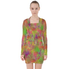 Easter Egg Colorful Texture V-neck Bodycon Long Sleeve Dress by Wegoenart