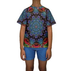 Abstract Art Blue Orange Kids  Short Sleeve Swimwear by Wegoenart