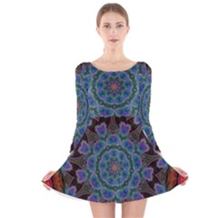 Abstract Art Blue Orange Long Sleeve Velvet Skater Dress by Wegoenart