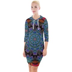 Abstract Art Blue Orange Quarter Sleeve Hood Bodycon Dress