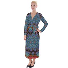 Abstract Art Blue Orange Velvet Maxi Wrap Dress