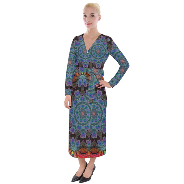 Abstract Art Blue Orange Velvet Maxi Wrap Dress