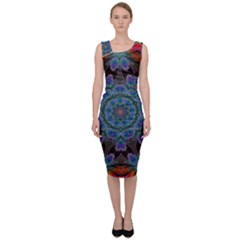 Abstract Art Blue Orange Sleeveless Pencil Dress