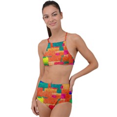 Pattern Texture Background Color High Waist Tankini Set