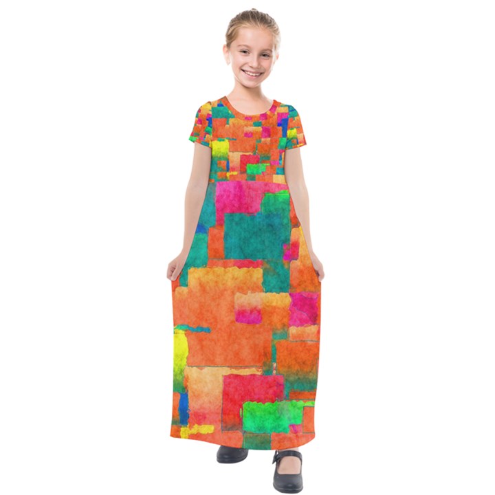 Pattern Texture Background Color Kids  Short Sleeve Maxi Dress