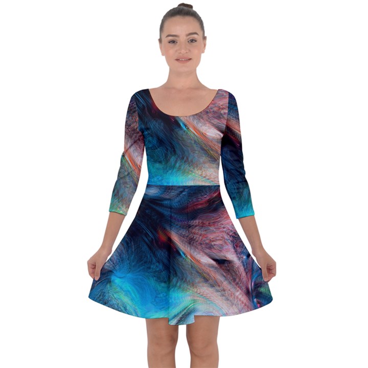 Background Art Abstract Watercolor Quarter Sleeve Skater Dress