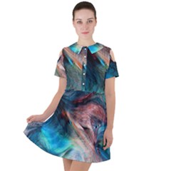 Background Art Abstract Watercolor Short Sleeve Shoulder Cut Out Dress 