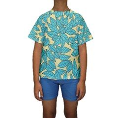 Leaves Dried Leaves Stamping Kids  Short Sleeve Swimwear by Wegoenart