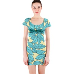 Leaves Dried Leaves Stamping Short Sleeve Bodycon Dress by Wegoenart