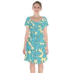 Leaves Dried Leaves Stamping Short Sleeve Bardot Dress by Wegoenart