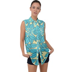 Leaves Dried Leaves Stamping Sleeveless Chiffon Button Shirt