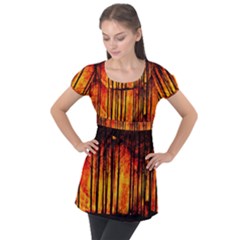 Forest Fire Forest Climate Change Puff Sleeve Tunic Top by Wegoenart