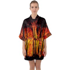 Forest Fire Forest Climate Change Quarter Sleeve Kimono Robe by Wegoenart