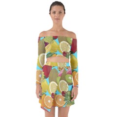 Fruit Picture Drawing Illustration Off Shoulder Top With Skirt Set by Wegoenart