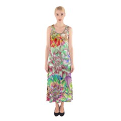 Dahlia Flower Colorful Art Collage Sleeveless Maxi Dress by Wegoenart