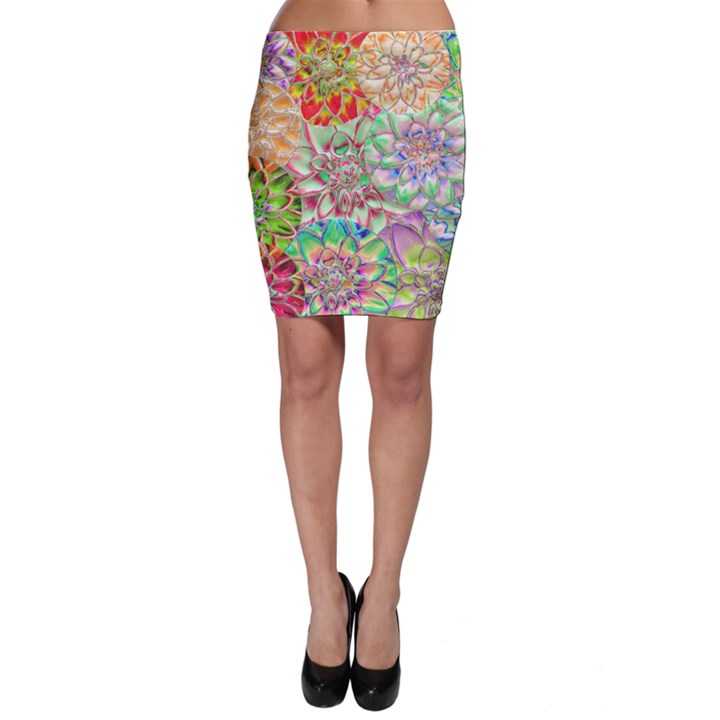 Dahlia Flower Colorful Art Collage Bodycon Skirt