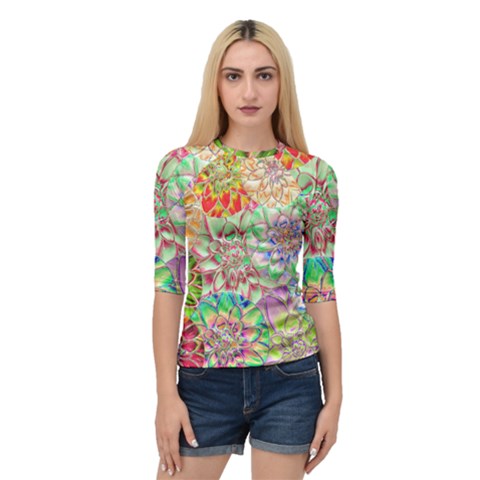 Dahlia Flower Colorful Art Collage Quarter Sleeve Raglan Tee by Wegoenart