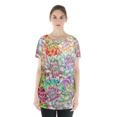 Dahlia Flower Colorful Art Collage Skirt Hem Sports Top by Wegoenart