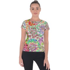 Dahlia Flower Colorful Art Collage Short Sleeve Sports Top  by Wegoenart