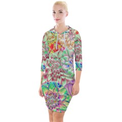 Dahlia Flower Colorful Art Collage Quarter Sleeve Hood Bodycon Dress by Wegoenart