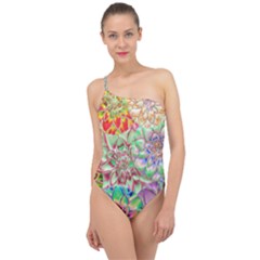 Dahlia Flower Colorful Art Collage Classic One Shoulder Swimsuit by Wegoenart