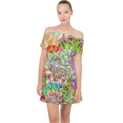 Dahlia Flower Colorful Art Collage Off Shoulder Chiffon Dress