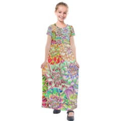 Dahlia Flower Colorful Art Collage Kids  Short Sleeve Maxi Dress by Wegoenart