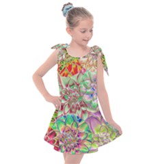 Dahlia Flower Colorful Art Collage Kids  Tie Up Tunic Dress