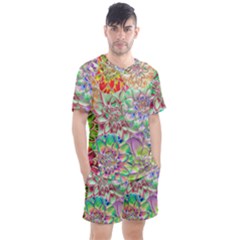 Dahlia Flower Colorful Art Collage Men s Mesh Tee And Shorts Set