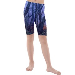 Beeches Autumn Foliage Forest Tree Kids  Mid Length Swim Shorts by Wegoenart