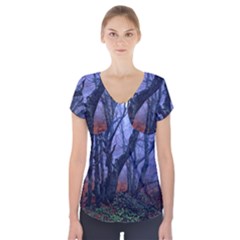 Beeches Autumn Foliage Forest Tree Short Sleeve Front Detail Top by Wegoenart