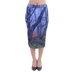 Beeches Autumn Foliage Forest Tree Velvet Midi Pencil Skirt by Wegoenart